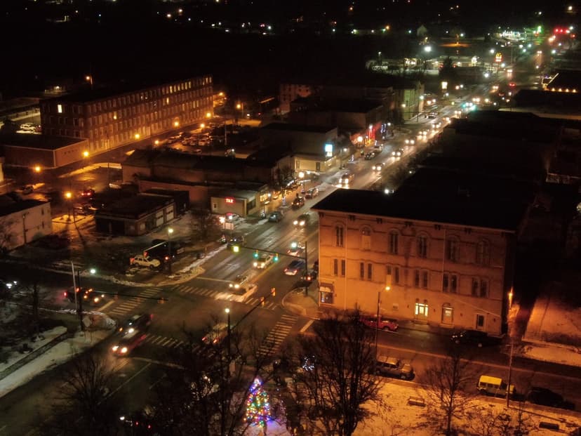 aerial night view of main street in jonesville