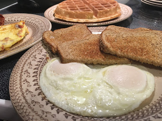 eggs over easy waffle toast omelet vintage china