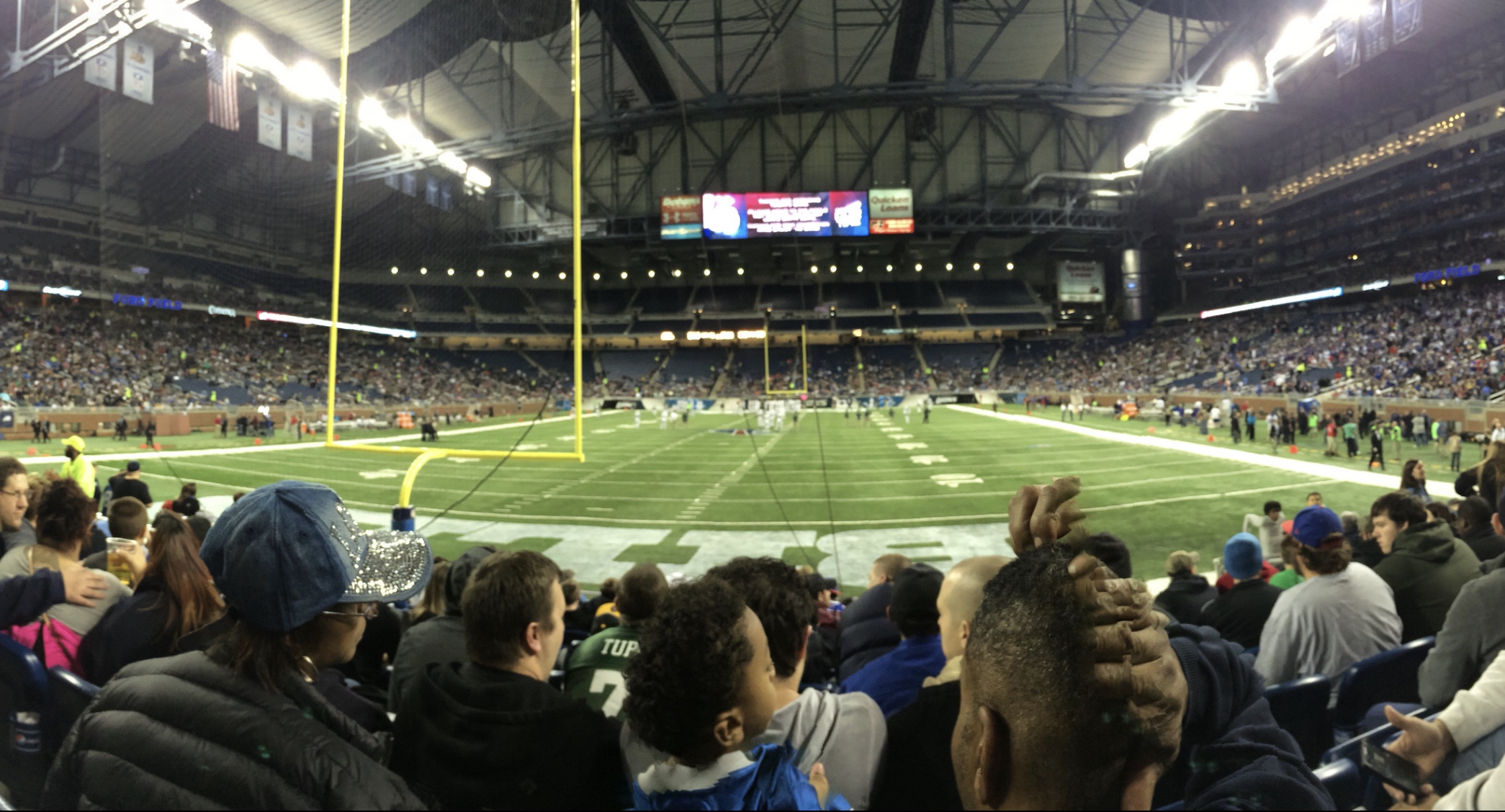 indoor football stadium view from end zone