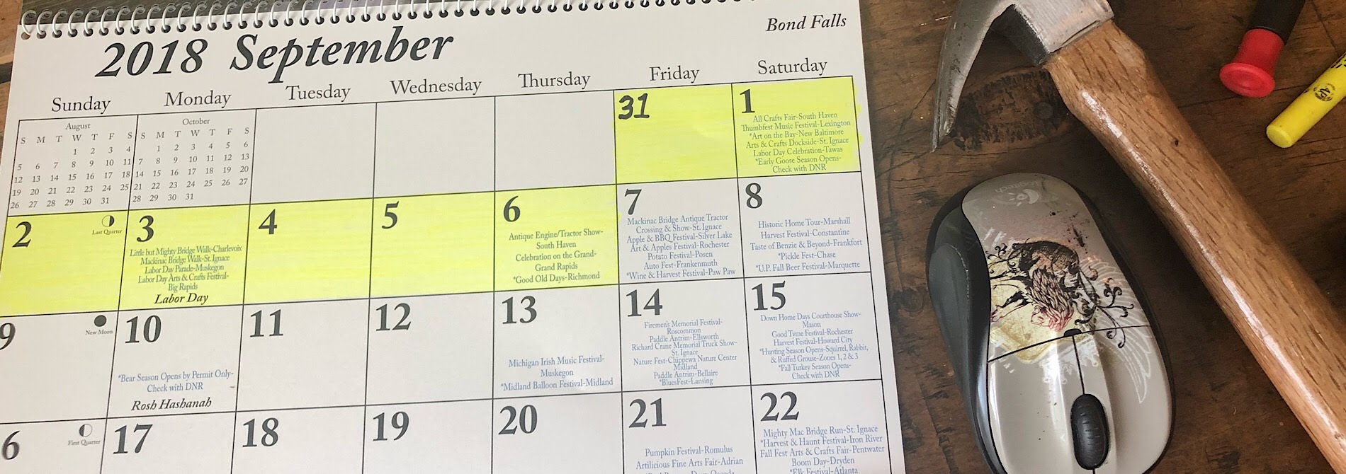 September 2018 calendar with Labor Day week in yellow highlighter