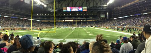 indoor football stadium view from end zone