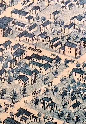 hand drawing bird's eye view of munro house jonesville 1872